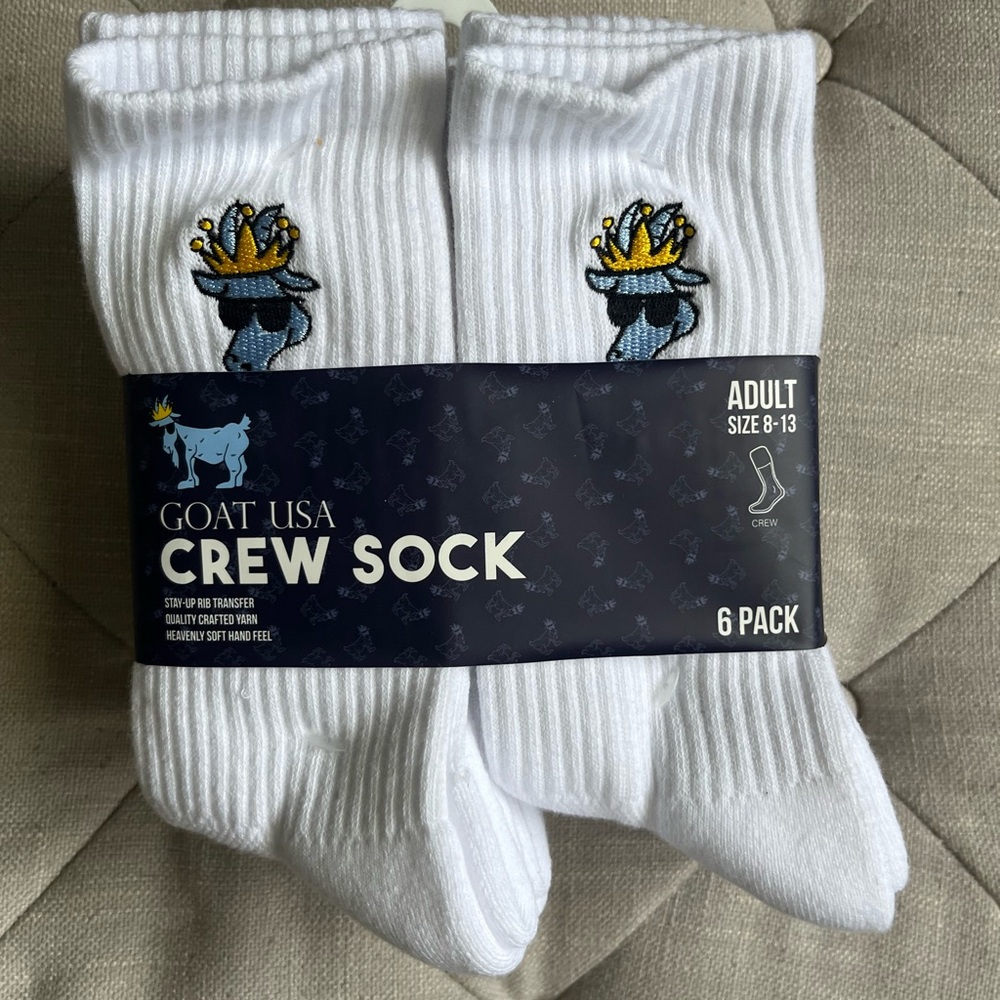 GOAT USA White Crew Socks - 6 Pack